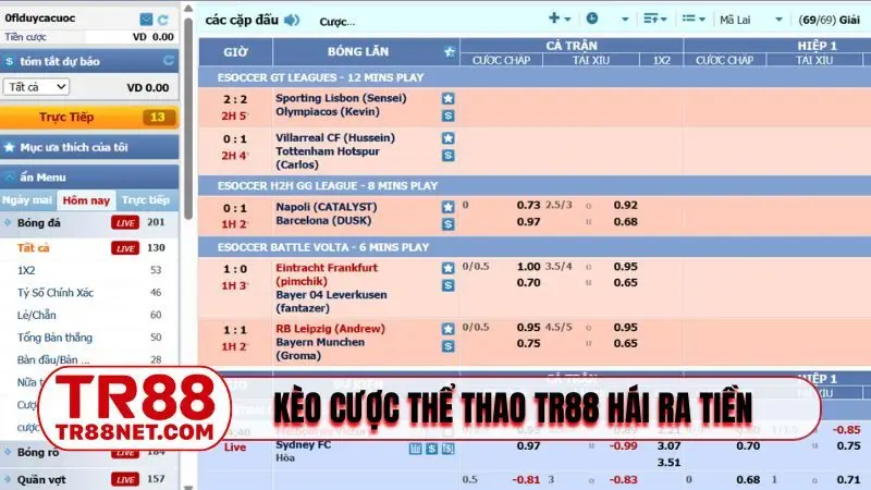 Kèo cược thể thao TR88 hái ra tiền